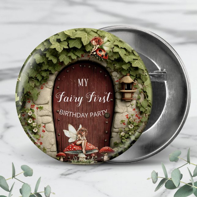 Förtrollad Sagoprinsessa Första Födelsedagsfest Knapp (Enchanted Fairy First Birthday Girl Party Button)