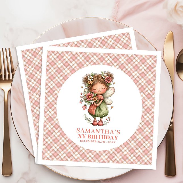 Förtrollad Sagorosa Blommig Första Födelsedagsfest Pappersservett (Enchanted Fairy Pink Floral 1st Birthday Party Napkins)