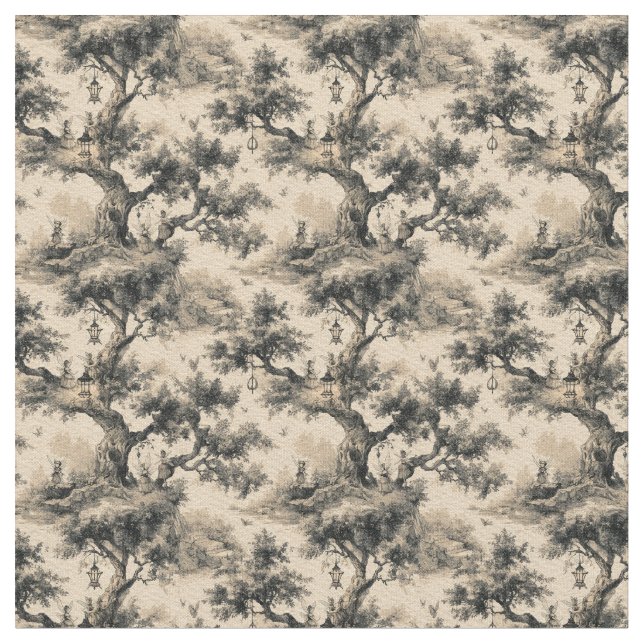 Förtrollad sagoskog natt Toile De Jouy  Tyg (Närbild)