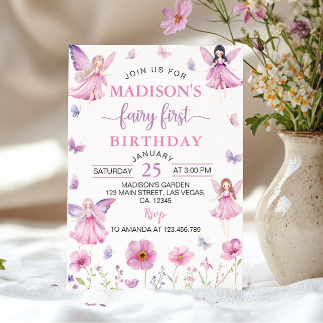 Förtrollad Skog Älva Första Blommiga Födelsedag Inbjudningar (Skapare uppladdad)