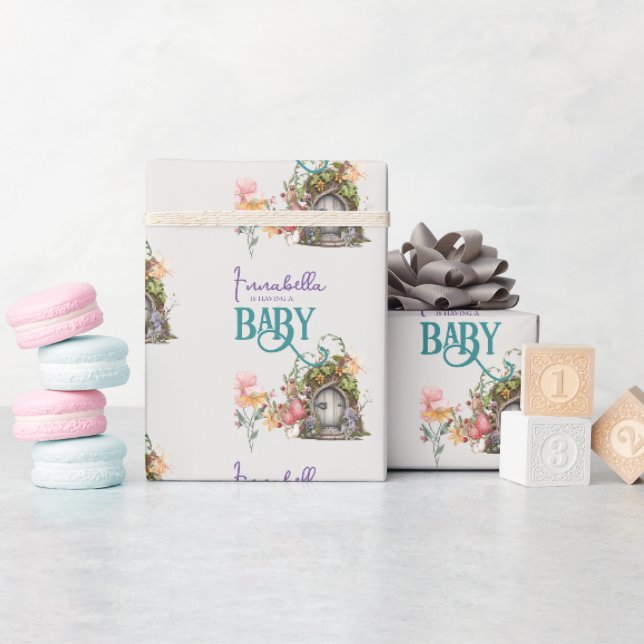 Förtrollad Skog Änglig Trädgårdsdörr Babyfirande Presentpapper (Baby Shower)