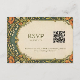Förtrollad skog Art Nouveau RSVP med QR-kod Tilläggskort