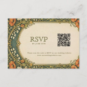 Förtrollad skog Art Nouveau RSVP med QR-kod Tilläggskort