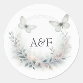 Förtrollad Skog Fjäril Monogram Bröllop Runt Klistermärke