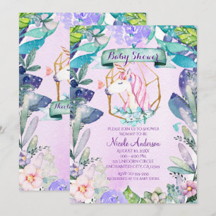 Förtrollad Skog Magisk Enhörning Baby Shower Inbjudningar