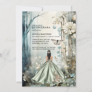 Förtrollad Skog Quinceanera Sälggrön Blomma Inbjudningar