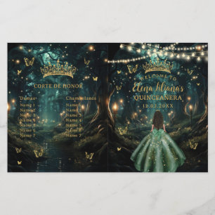 Förtrollad Skog Smaragdgrönt Quinceanera-program