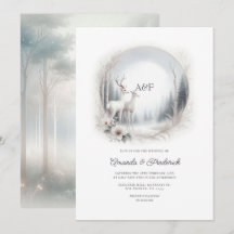Förtrollad Skog Vit Hjort Monogram Bröllop