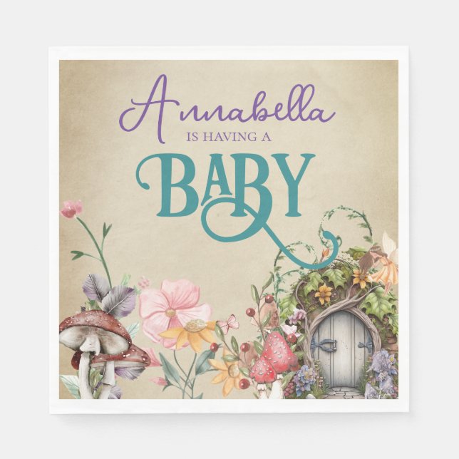 Förtrollad skogsälskädda på avverkat hus pappersservett (Framsidan)