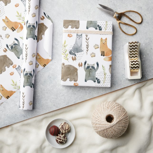 Förtrollad Skogsdjur Bebis Babyshower Present Presentpapper (Hantverk)