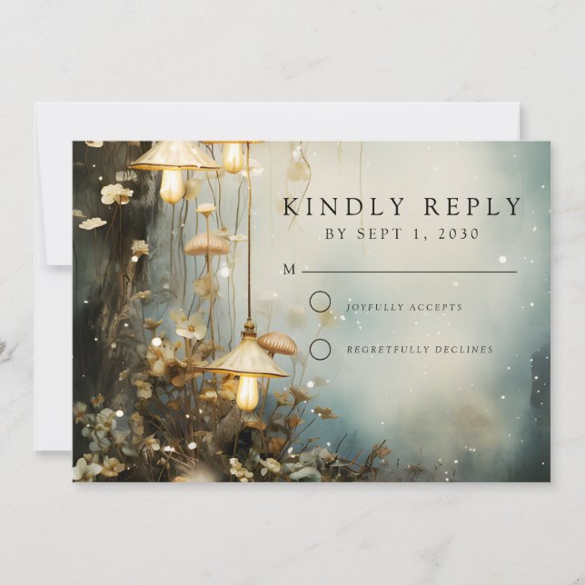 Förtrollad skogshanging Lanternor Bröllop Spara Datumet (Framsida)