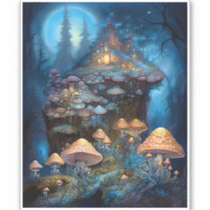 Förtrollad skogsvamp Castle Fantasy Art Klistermärken