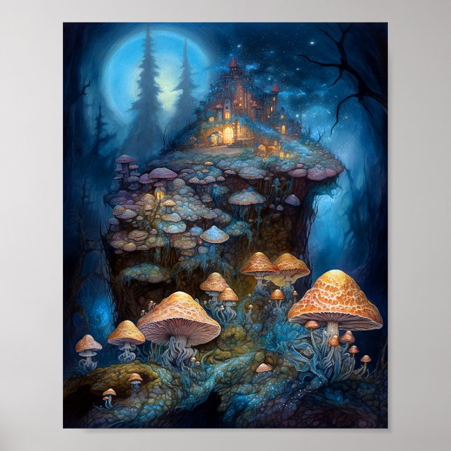Förtrollad skogsvamp Castle Fantasy Art Poster (Framsidan)