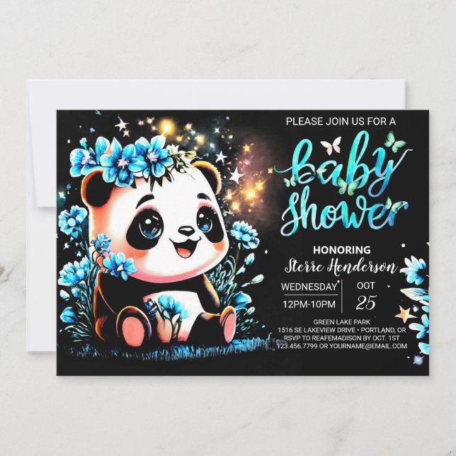 Förtrollad söt liten Panda Boy Shower Inbjudningar (Framsida)