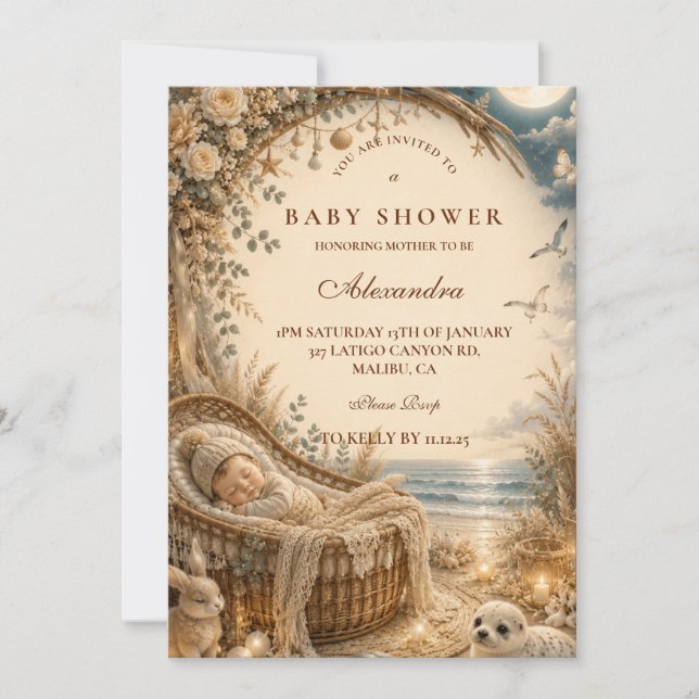 Förtrollad strand boho baby shower inbjudningar (Framsida)