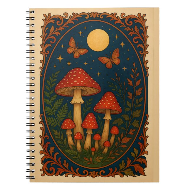 Förtrollad Svamp , Månbelyst Skog Whimsical Anteckningsbok (Framsidan)