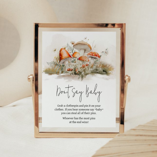 Förtrollad svamp säg inte Baby Poster (Enchanted Mushroom Baby Shower Don't Say Baby Sign)