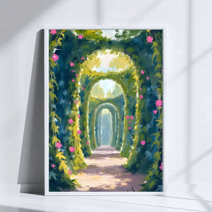 Förtrollad Trädgård   Blommig Båge Akvarellmålning Poster