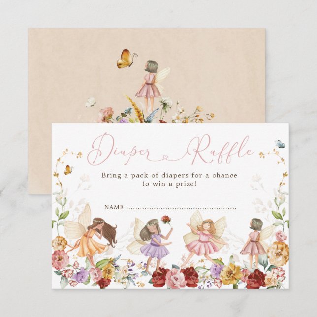 Förtrollad Trädgård Blommig Fe Babyblöja Lotteri Tilläggskort (Fram/baksida)