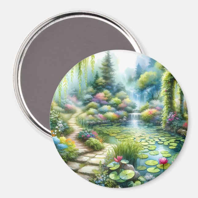 Förtrollad Trädgård med Liljedamm Magnet (Front/Back)