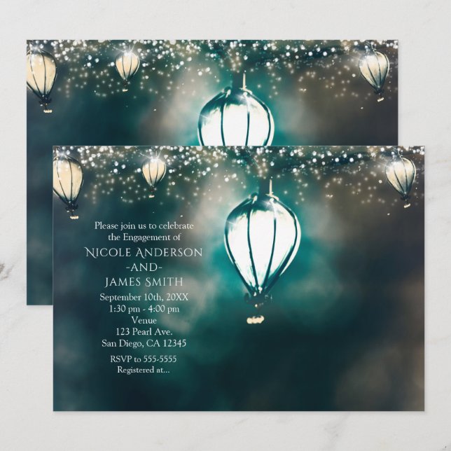 Förtrollad Trädgård Sommar Strängljus Bröllop Inbjudningar (Fram/baksida)