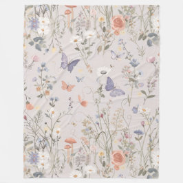 Förtrollad Trädgård Vildblomma Fjäril Whimsical Fleecefilt