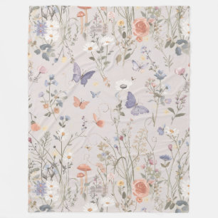 Förtrollad Trädgård Vildblomma Fjäril Whimsical Fleecefilt
