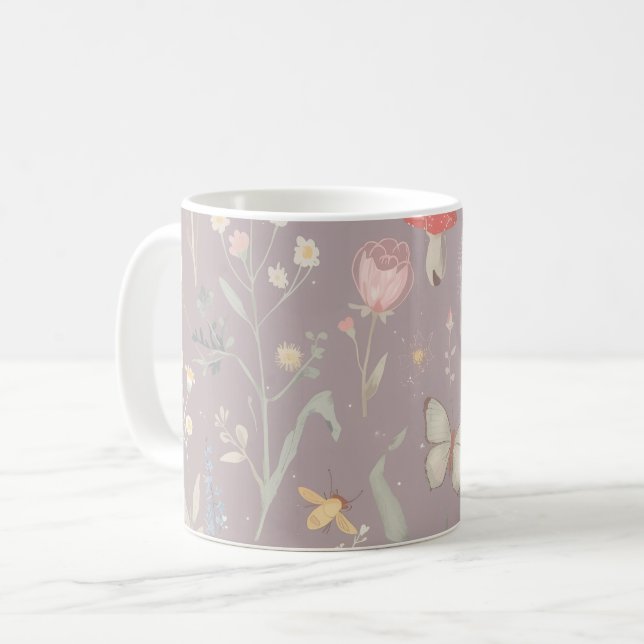Förtrollad Trädgård Vildblomma Fjäril Whimsical Kaffemugg (Framsida vänster)