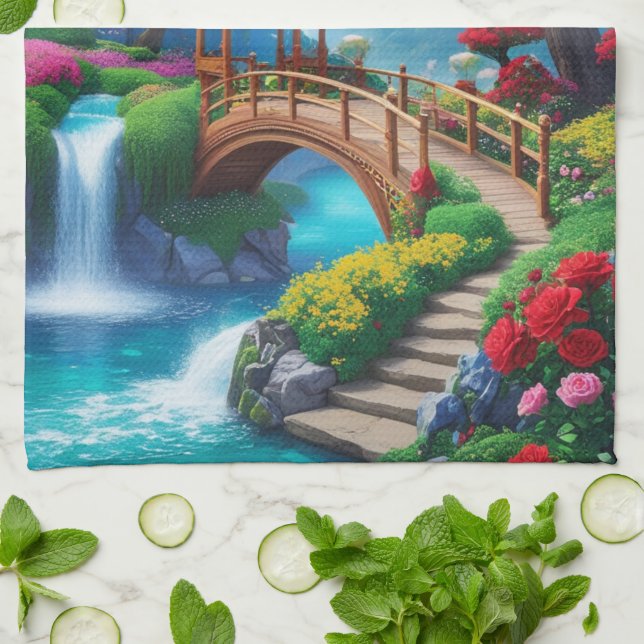 Förtrollad Trädgårdslandskap Kökshandduk (Vikta)