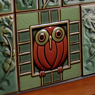 Förtrollad uggla i en låda Arts & Crafts-rörelsen Kakelplatta