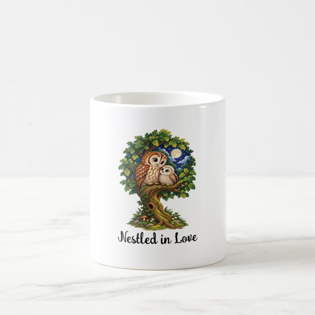 Förtrollad uggla i månsken kaffemugg (Center)