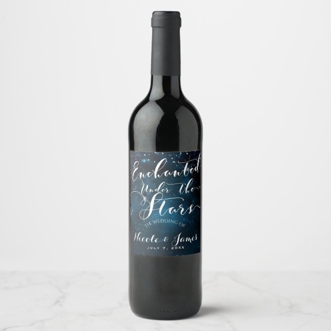 FÖRTROLLAD UNDER STJÄRNORNA Stjärnblå vin Vinflaska Etikett (Framsida)