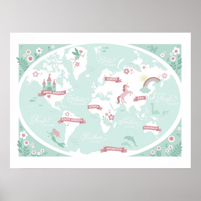 Förtrollad världskarta - barns konst poster (Framsidan)