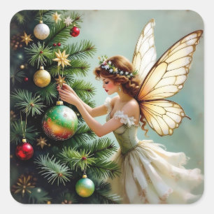 Förtrollad Vintage Fe Christmas Fyrkantigt Klistermärke