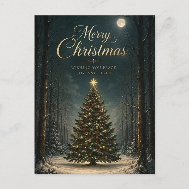 Förtrollad vinter skog jul helg vykort (Framsida)