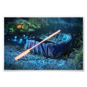 Förtrollad walesisk coracle - bioluminescent konst fototryck