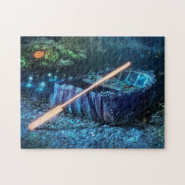 Förtrollad walesisk coracle - bioluminescent konst pussel (Horisontell)