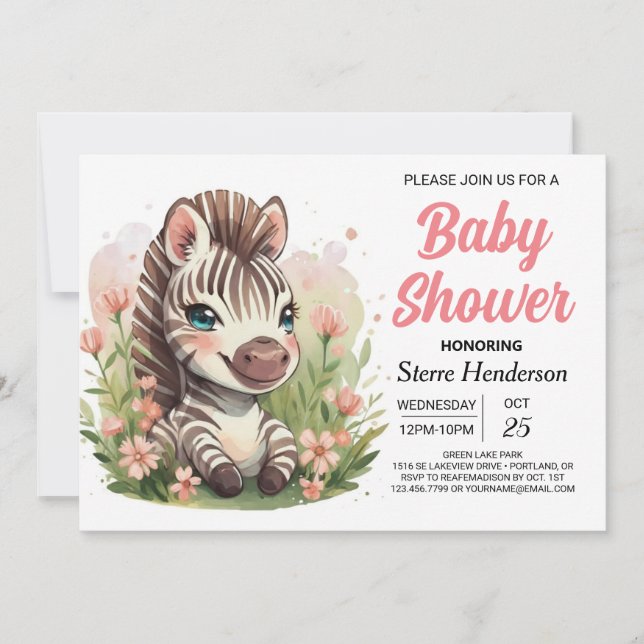 Förtrollad Whimsical Safari Zebra Baby Shower Inbjudningar (Framsida)