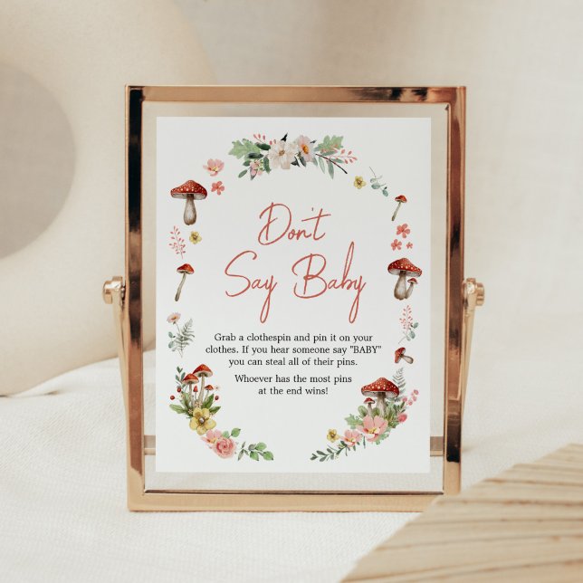 Förtrollad Wildblomma Mushroom Säg inte Baby Poster (Enchanted Mushroom Baby Shower Don't Say Baby Sign)