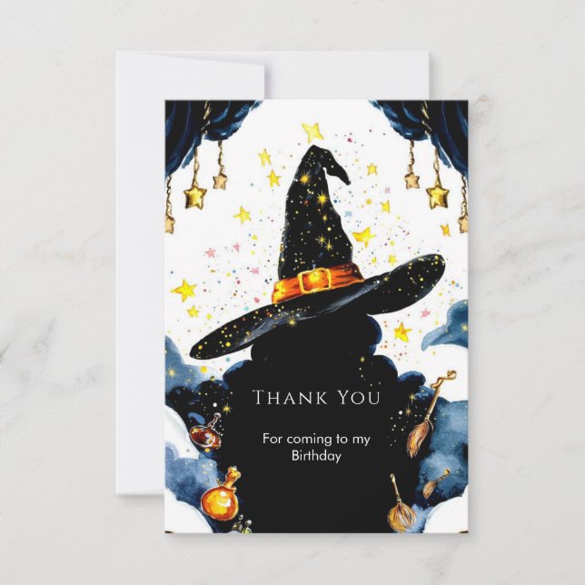 Förtrollade Barns Pastell Häxa Födelsedag Tack Kort (Framsida)