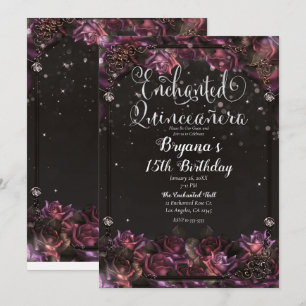 Förtrollade Bärrosor Mörka Blommor Quinceañera Inbjudningar