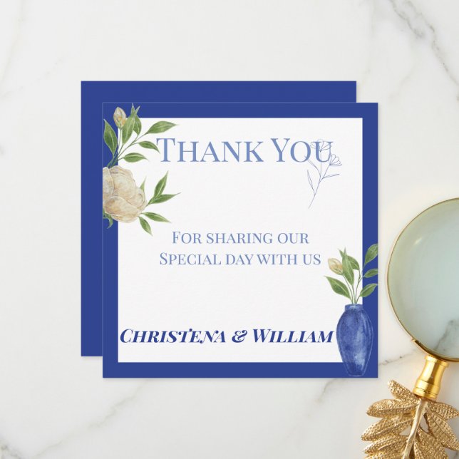 Förtrollade Blå Trädgård Tack Kort (Fram/Back In Situ)