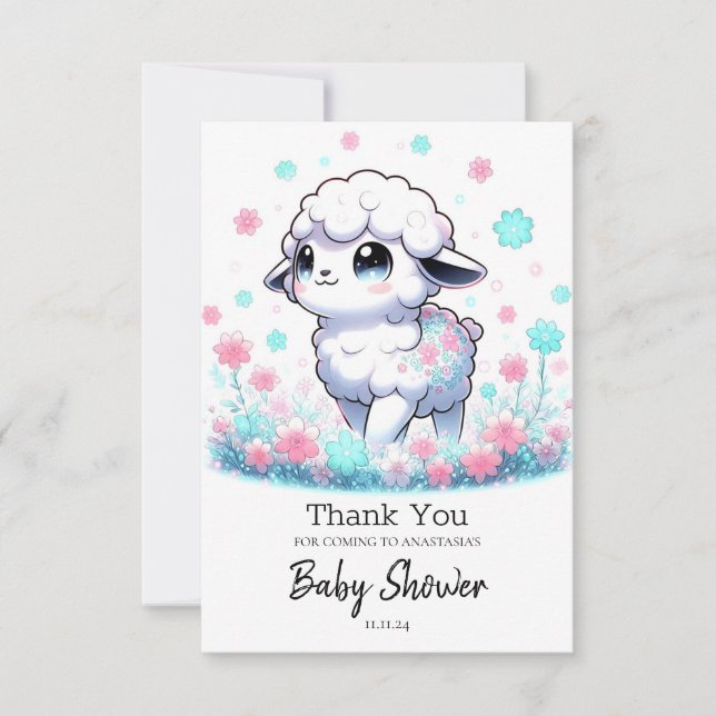 Förtrollade Får Baby Shower Tack Kort (Framsida)