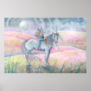 Förtrollade kullar Enhörning och fe Fantasi Art Poster