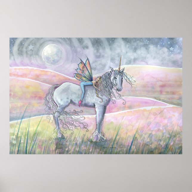 Förtrollade kullar Enhörning och fe Fantasi Art Poster (Framsidan)