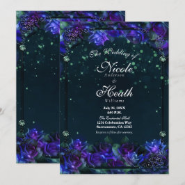 Förtrollade lila gröna trädgårdsglödrosor bröllop inbjudningar