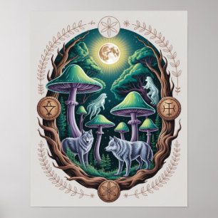 Förtrollade månljusta vargar och psykedeliska svam poster