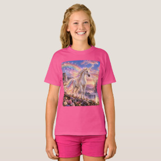 Förtrollade Regnbåge Enhörning Flickor Rosa T Shirt