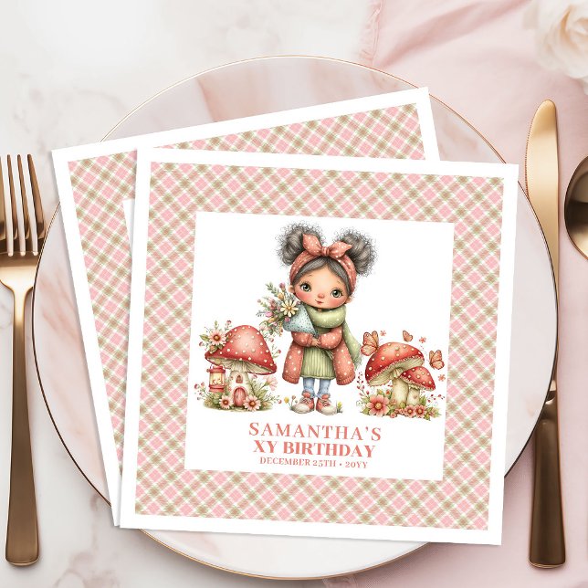 Förtrollade Skogens Fe Pink Födelsedagsfirande Pappersservett (Enchanted Forest Fairy Pink Birthday Celebration Napkins)