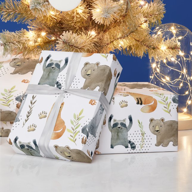 Förtrollade Skogs Skogslevande Djur Baby Shower Pr Presentpapper (Helgdagar)